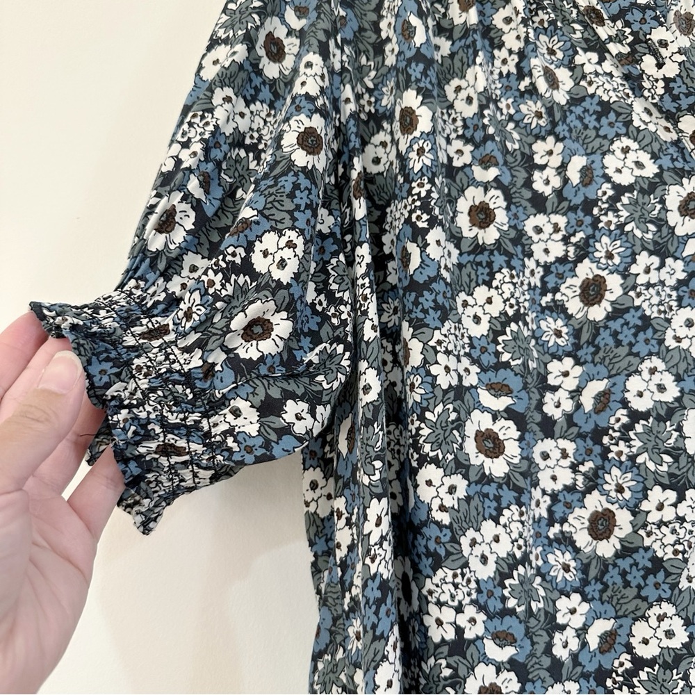 Boden Blue Floral Silk Blouse Size 14 - Picture 2 of 6